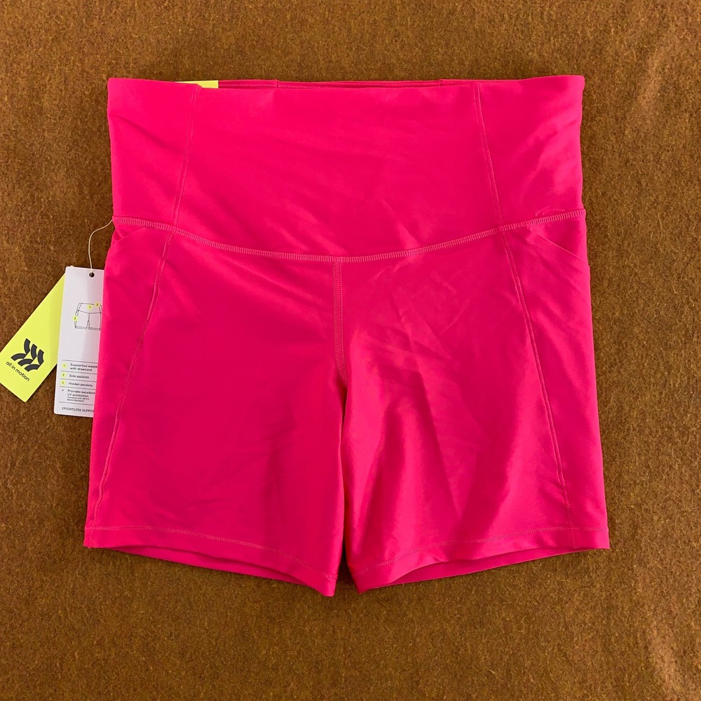 All in Motion Womens Large Pink Effortless Support Pocketed Bike Shorts NWT